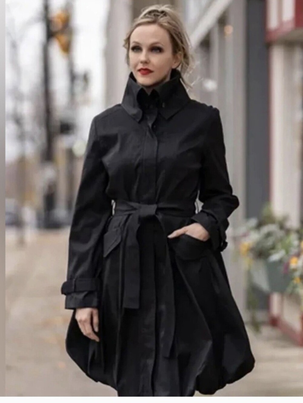 Joseph Ribkoff Black Trench Coat with Self-Tie Belt - Picture 1 of 16